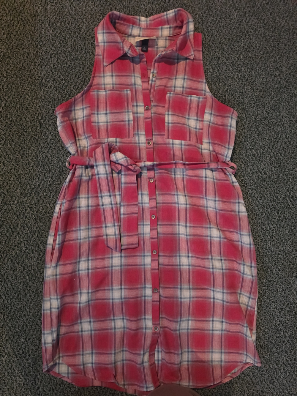 Universal Thread Red Plaid Button-Up Shirt Dress